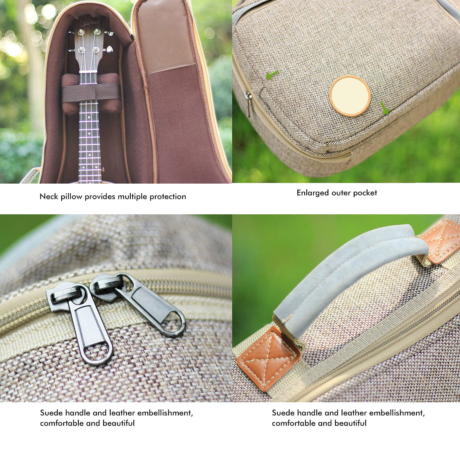 Eujgoov Ukulele-Tasche, Baumwolle Leinen Gewebter Stoff Verdicken Rucksack Ukulele Aufbewahrungskoffer (21/23in Universal)