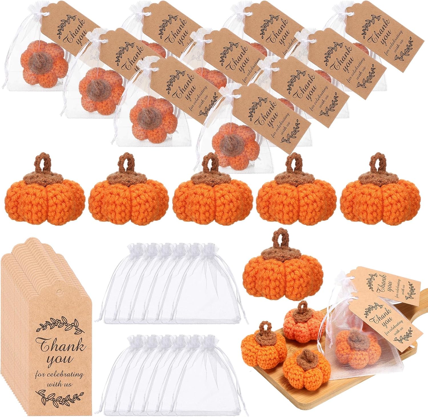 12 Sets Fall Party Favors Pumpkins Baby Shower Favors Mini Crochet Pumpkins with Thank You Tag Fall Knit Pumpkin Decor Thanksgiving Autumn Bridal Shower Wedding Birthday Party Thank You Return Gifts
