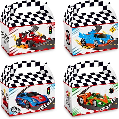 NA - Paquete de 12 cajas de golosinas de carreras, cajas de fiesta de autos, con temática de carreras, suministros para fiesta de cumpleaños,