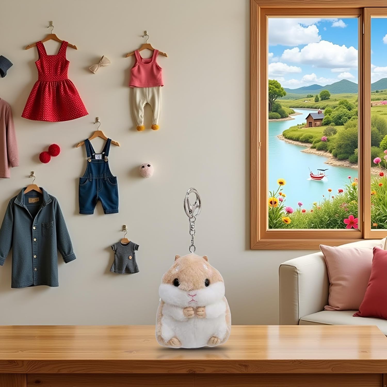 Cute Khaki Plush Hamster Keychain Charm, Decorative Accessory for Wallets, Backpacks, Handbags and Car Interiors, Soft Stuffed Animal Pendant - Image 6