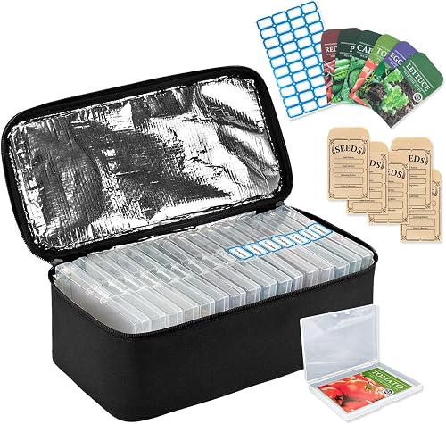 Boczif 16 Slot Seed Storage Organizer Box for 80-100 Packets with Insulated Bag and Labels Boczif 16 Slot Seed Storage Organizer Box for 80-100 Packets with Insulated Bag and Labels