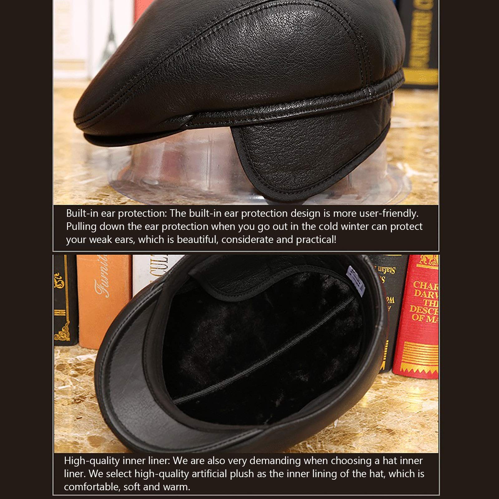 Sombreros de invierno, Hombres Capera de cuero Bereet Sheepskin Newsboy Cap Cap Golf Hat