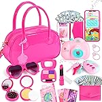 INNOCHEER Little Girls Purse, Toddler Purse Flower Girl Gift Girl Toys, Hot Pink Patent Leather Play Purse for Little Girls, Pretend Play Toy Kids Purse Gifts Toys for 3 4 5 6 7 8 Year Old Girls