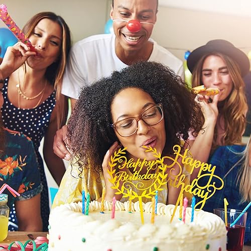 Miniatura 6 de Macarrie 40 piezas de decoración de pastel de cumpleaños de acrílico dorado brillante decoración para cumpleaños, eventos, fiestas, 20 formas