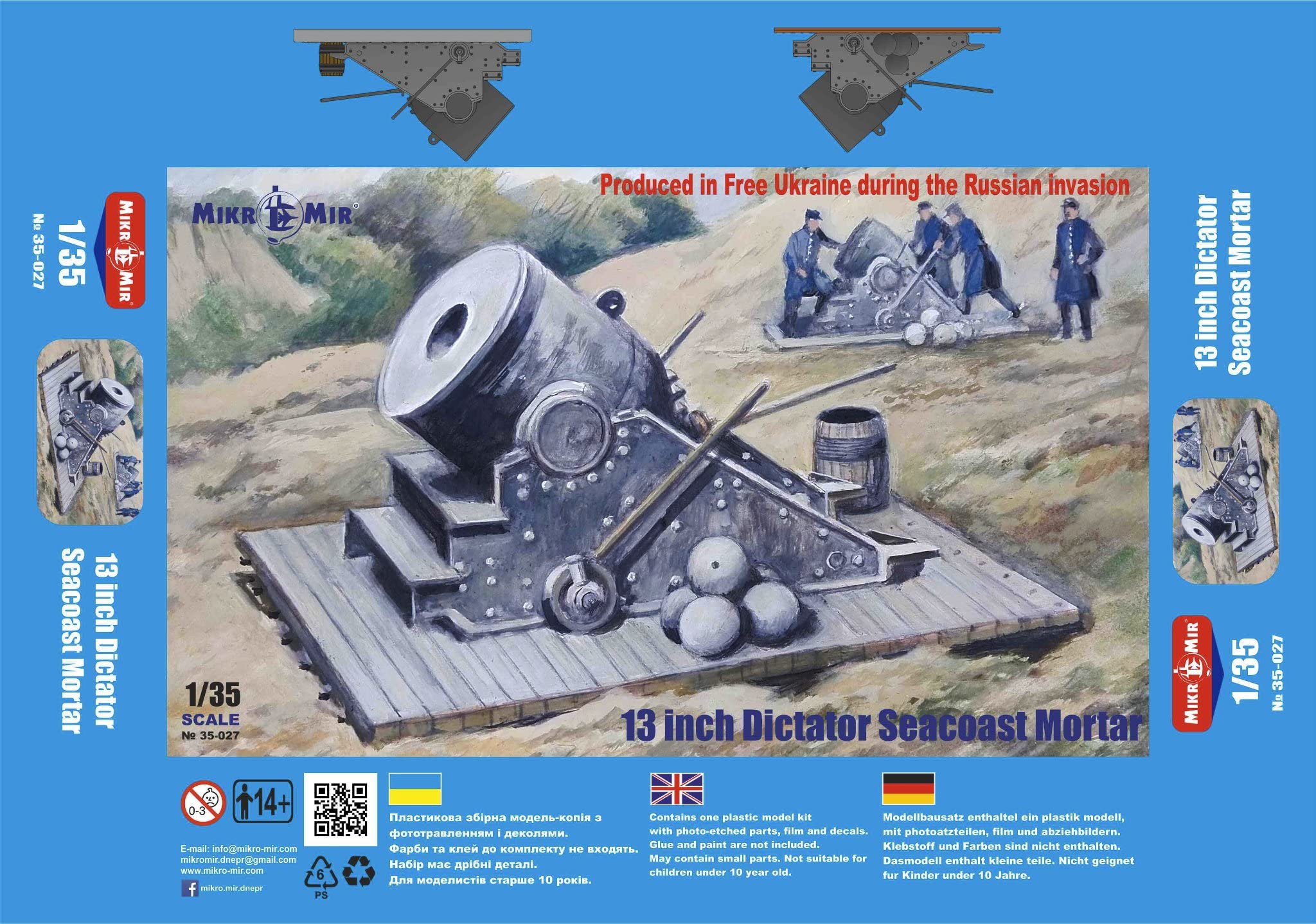 Mikro Mir 35-027 - 1/35 13 inch Dictator Seacoast Mortar Scale Plastic Model kit