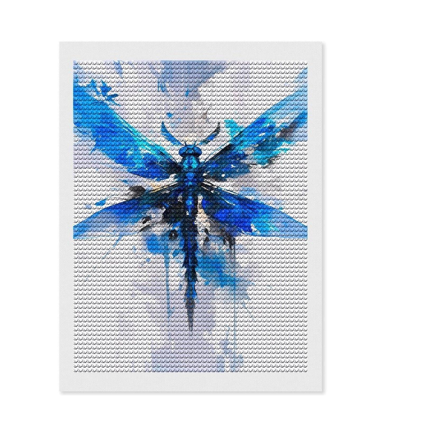 Junmoney Dragon Fly Round Drill Diamond Painting 12"x16", Neat Printed Canvas, Satisfying Creative Project, Fun Craft Experience