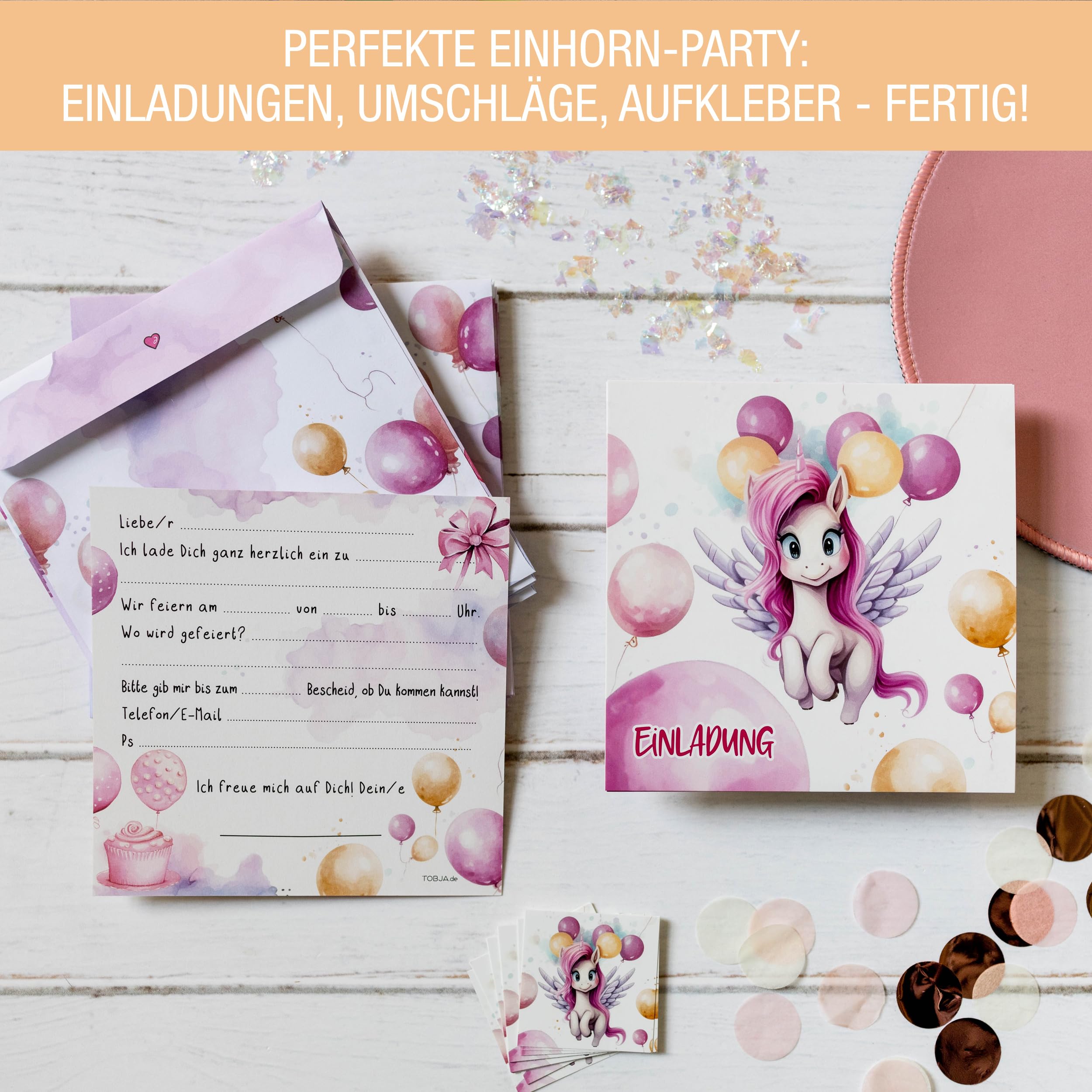 Foto gratis: Modello di invito alla festa di compleanno con un unicorno, un arcobaleno e una torta