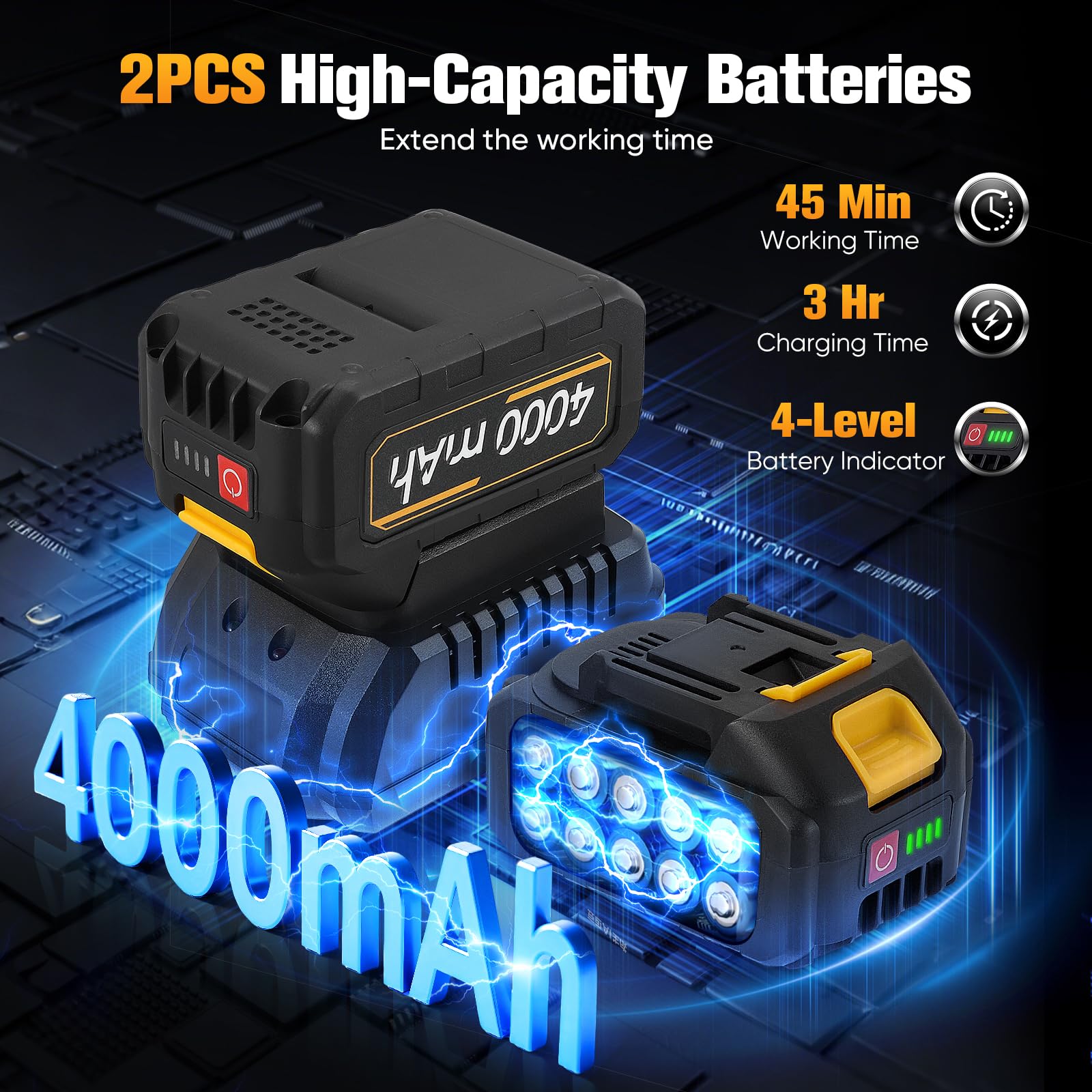 Avvitatore a percussione a batteria, 800 Nm, 21 V, senza spazzole, con 3 livelli di velocità, 2 batterie da 4,0 Ah e caricabatterie rapido, luce LED, 5 chiavi a bussola e accessori