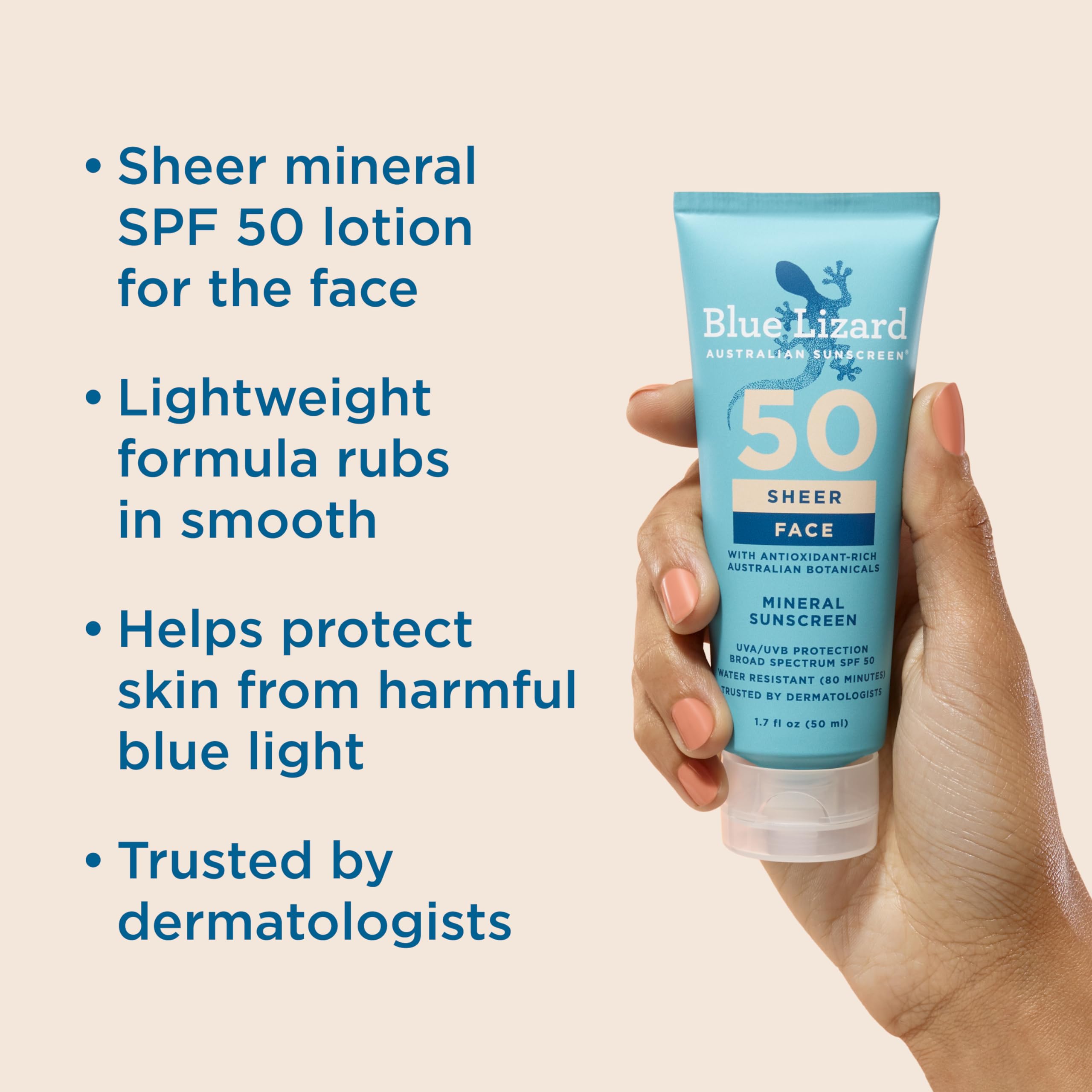 BLUE LIZARD Sheer Face Lotion - SPF 50+, 1.7 Oz