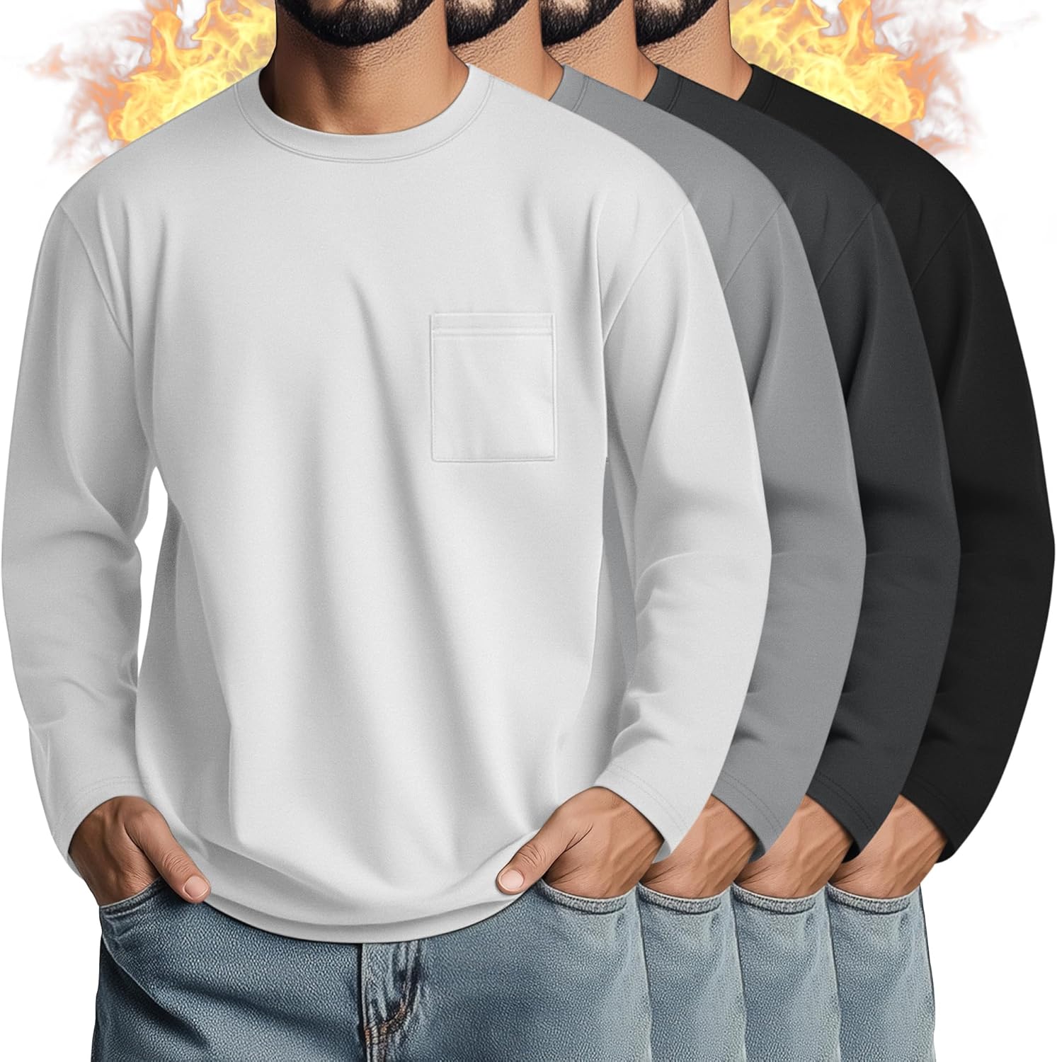 4 Pack Men’s Big and Tall Thermal Shirts Fleece Lined Long Sleeve Underwear Top Crew Neck Undershirts Base Layer 4 Pack Men’s Big and Tall Thermal Shirts Fleece Lined Long Sleeve Underwear Top Crew Neck Undershirts Base Layer