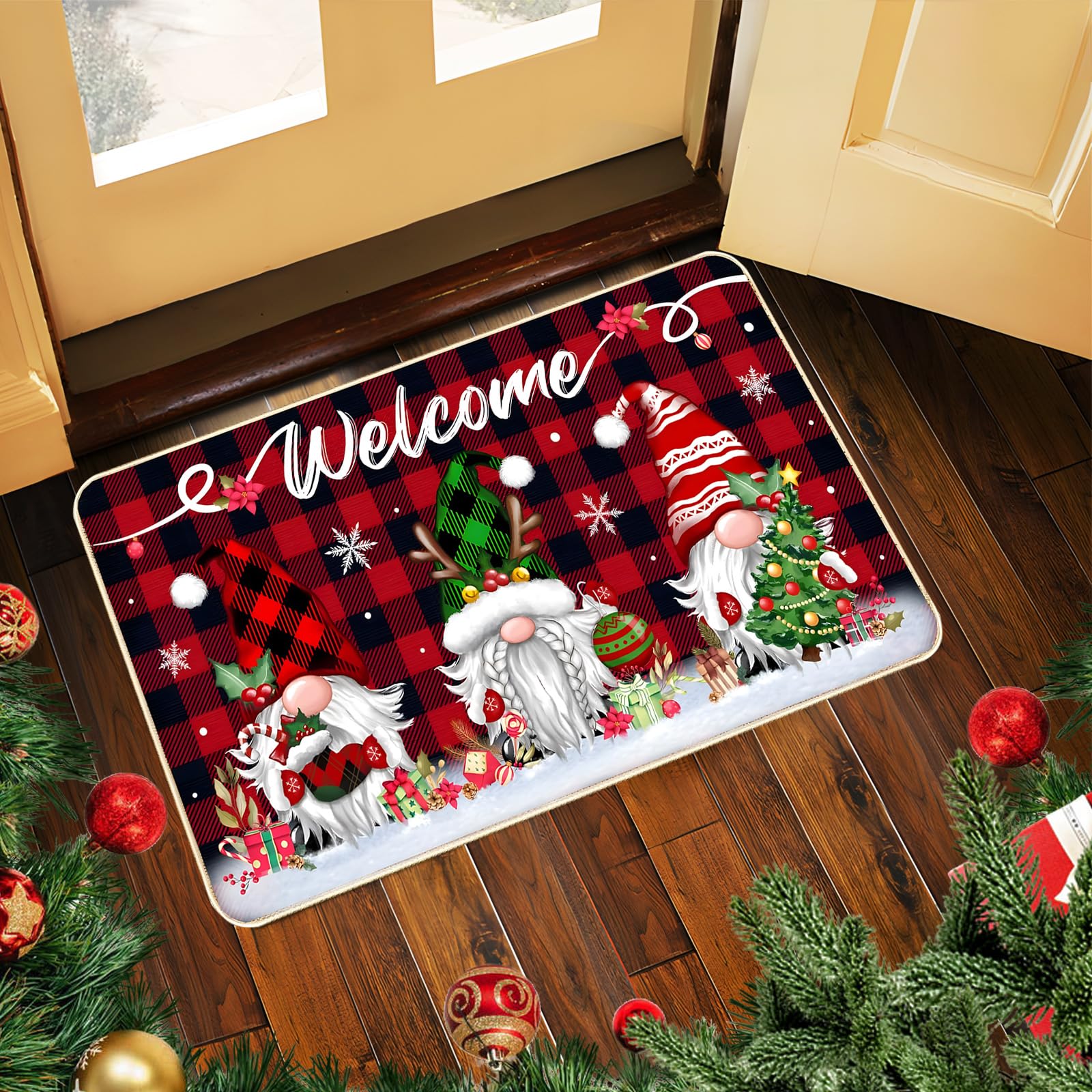 Shyllin Felpudo Decorativo Navidad, 40 x 60 cm Alfombra Puerta Navidad de Gnomo, Alfombra Navidad Antideslizante, Felpudo Entrada Casa para Decoración Navidad