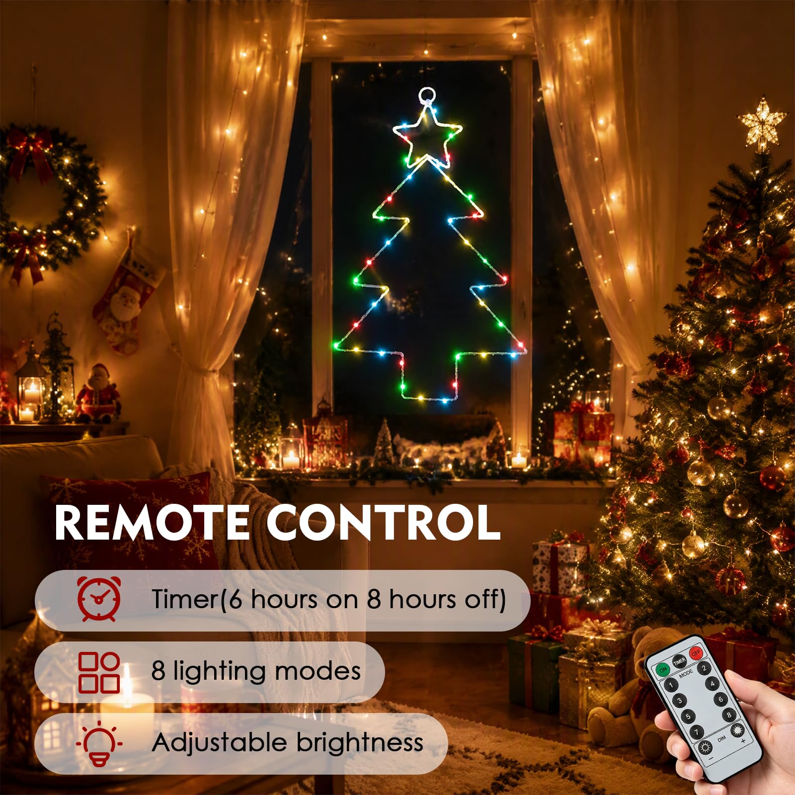 3 Stück Weihnachtsdeko Fenster Beleuchtet,LED Fensterdeko Weihnachten mit 120 LEDs,Weihnachtsbeleuchtung Fenster mit Timer & Fernbedienung,8 Modi,Fen-ster Licht Weihnachten für Innen Außen,Farbiges