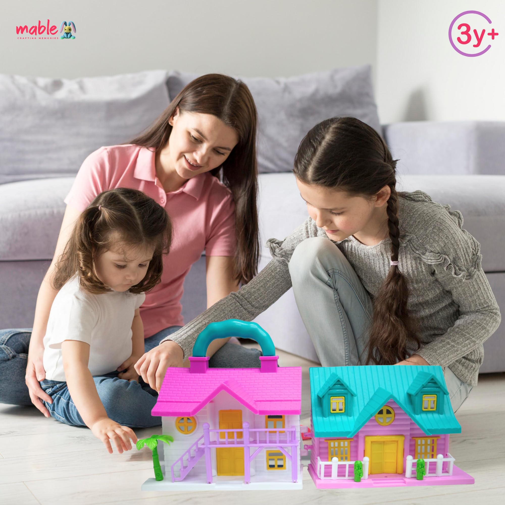 MABLE Girls Big Size Pretty Doll House Playset for Kids, Beautiful Two Room Set, Furniture, and Openable Doors for Kid Girls | Stunning Design for Indoor & Outdoor Fun for Children