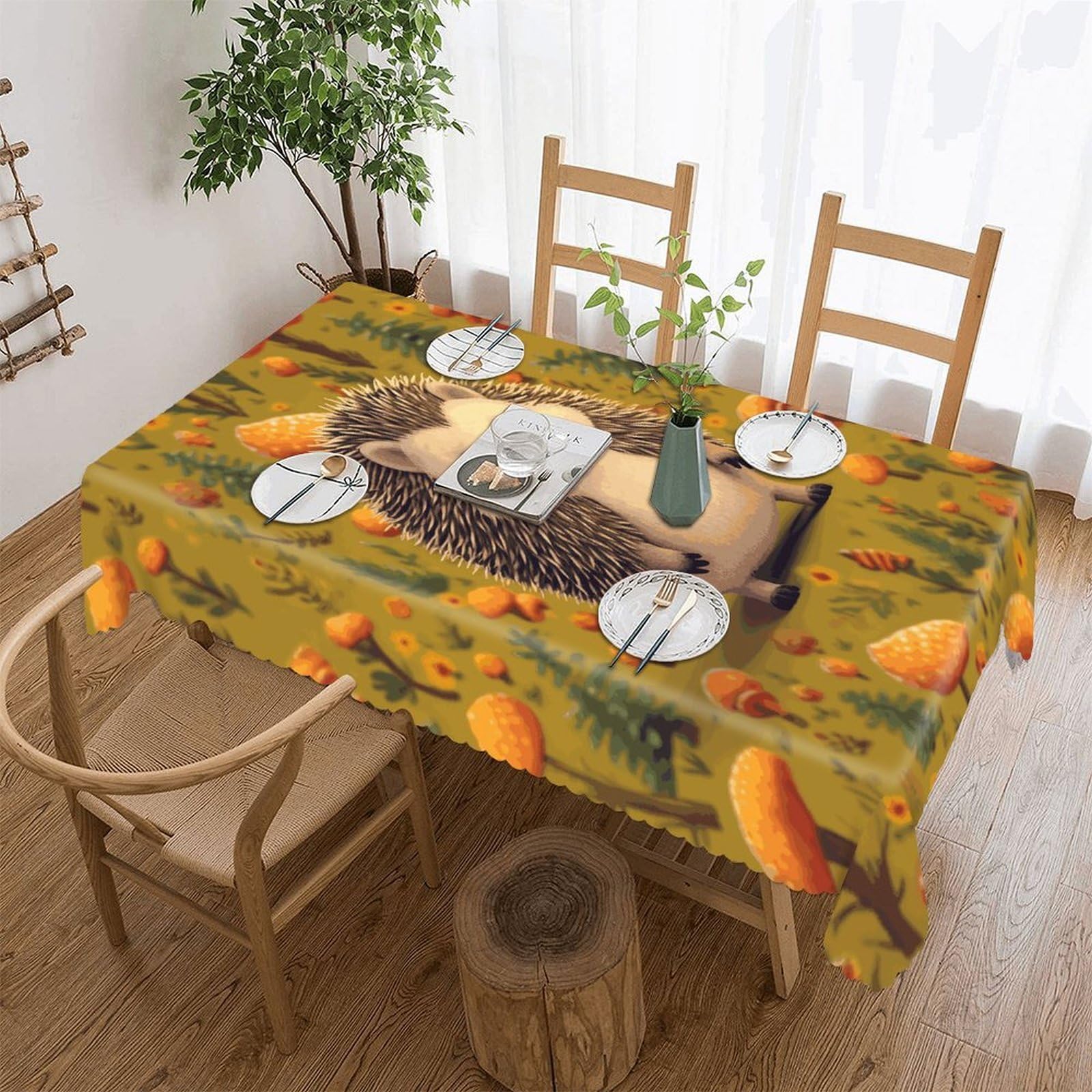 MUSM Rectangular Hedgehog Tablecloths Waterproof Heavy Duty Polyester Table Cloth Wrinkle Resistant Anti-Shrink Soft Tables Cover Premium Decorative Fabric Tablecover