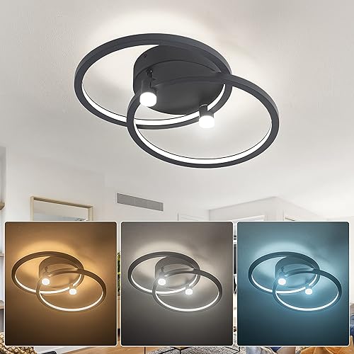 SUNMOO Lámpara de techo LED moderna, regulable de 34 W, 2 anillos, lámpara de techo contemporánea de montaje empotrado, interruptor de