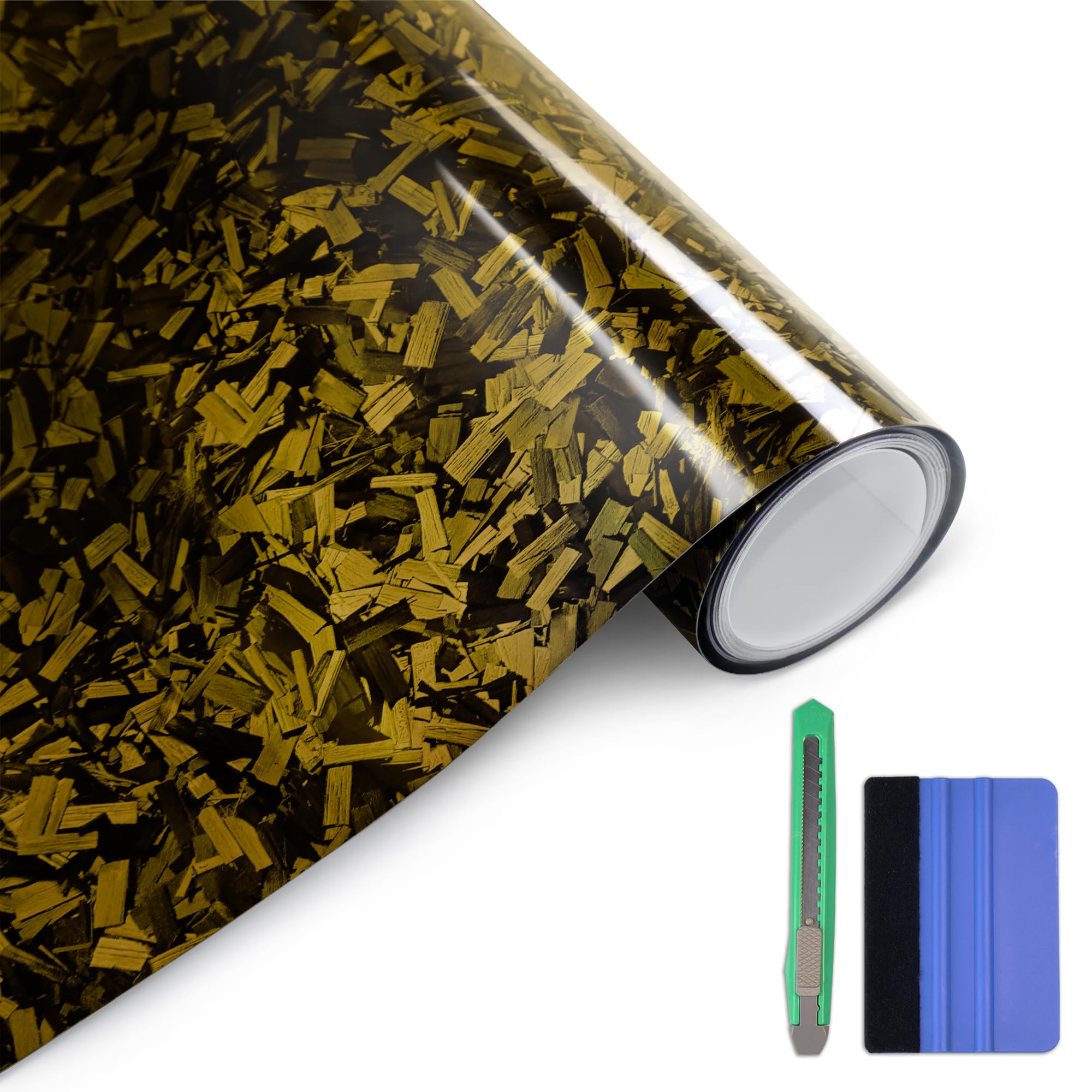 Arespark Gloss Forged Carbon Fiber Vinyl Wrap, Car Vinyl Wrap Decal Sticker Film Sheet with Air Release, Contain Installation Tool for Car Auto Morotcycle (1ft x3.5ft, Yellow)
