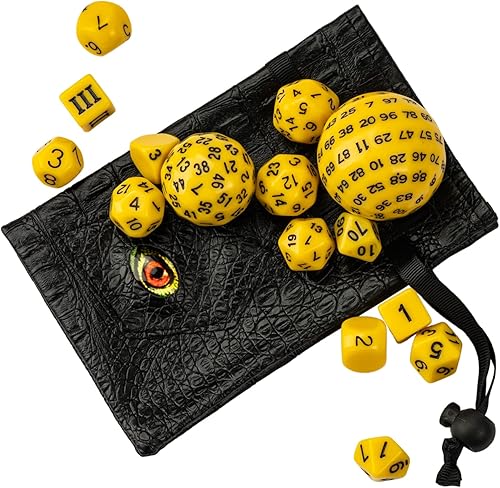 Miniatura 2 de Poludie Juego completo de 15 dados poliédricos DND D3-D100 D&D, dados D100 RPG para Calabozos y Dragones, RPG, juegos de mesa MTG (amarillo con
