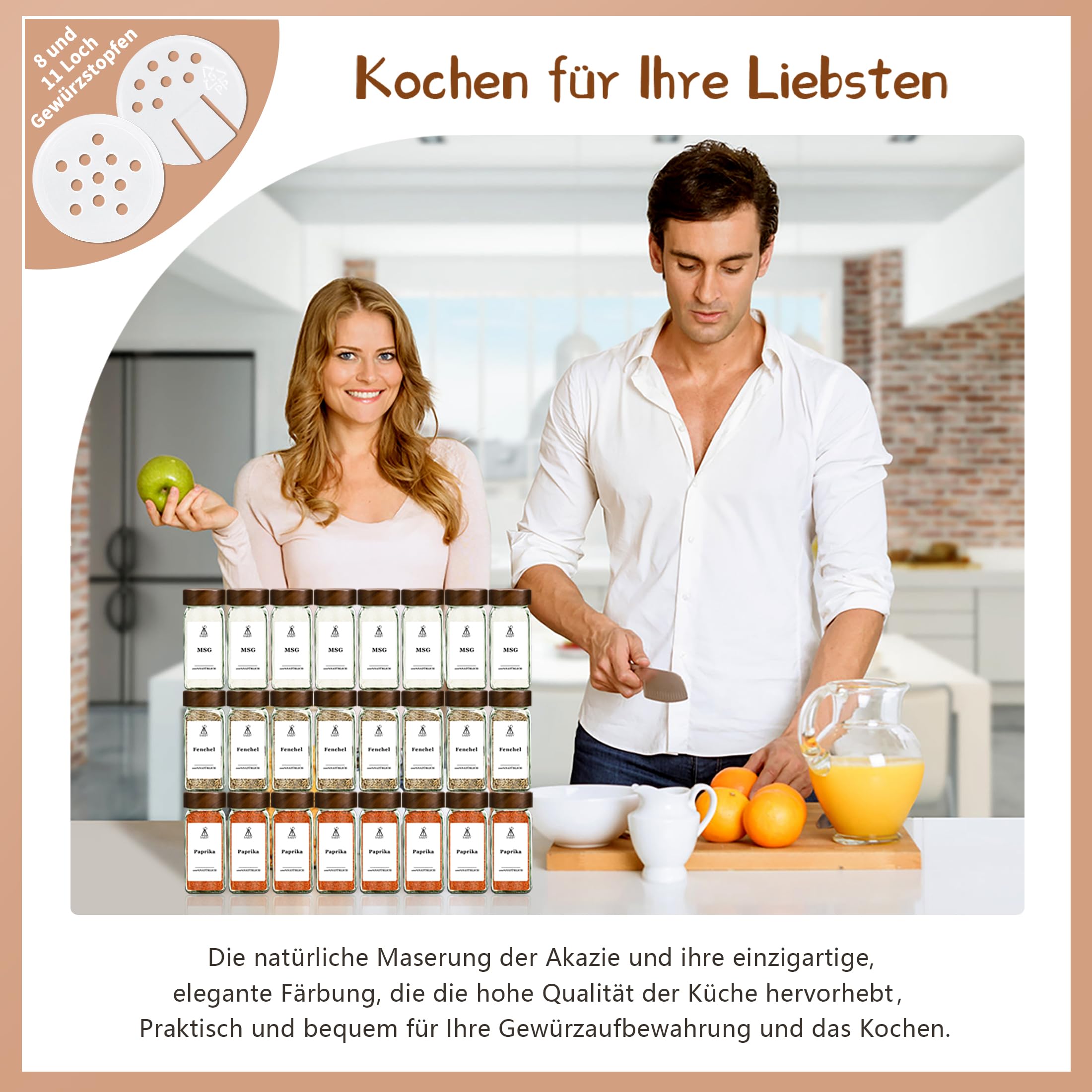 MRVNN Spice Jars 35 sztuk, kwadratowe słoiki na przyprawy z drewnianą pokrywką, 120 ml, zestaw pojemników na przyprawy z pokrywkami i etykietami, antypoślizgowe pojemniki na przyprawy