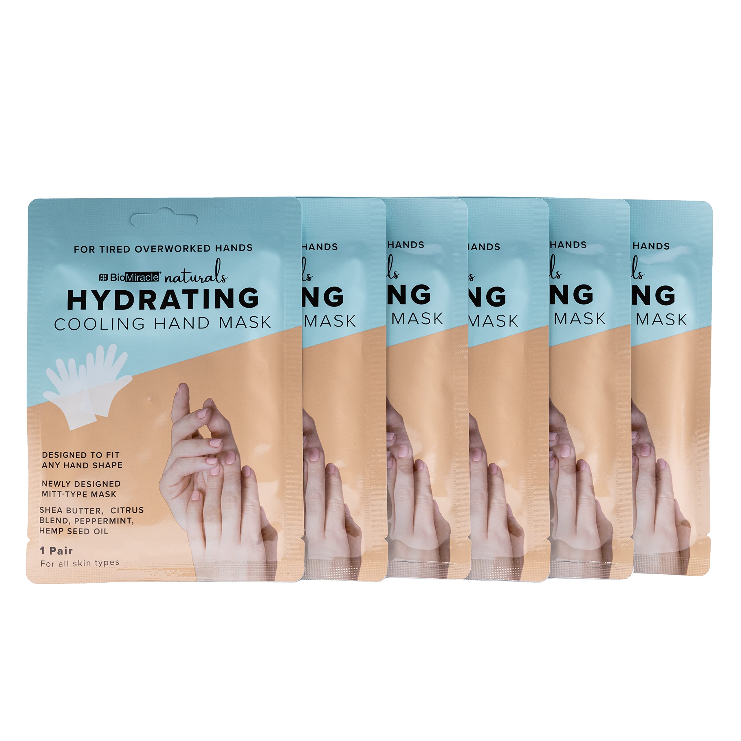 BioMiracleNaturals Hydrating Cooling Hand Mask, Hand Moisturizer with Shea Butter, to Moisturize Dry Skin on Hands, 6 Pairs