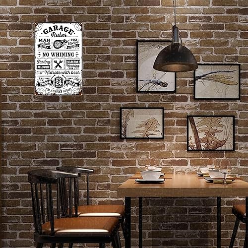 Miniatura 8 de Letrero de metal retro con reglas de garaje, letreros de metal con texto en inglés Man Stuff Only, divertido letrero de garaje para decoración de