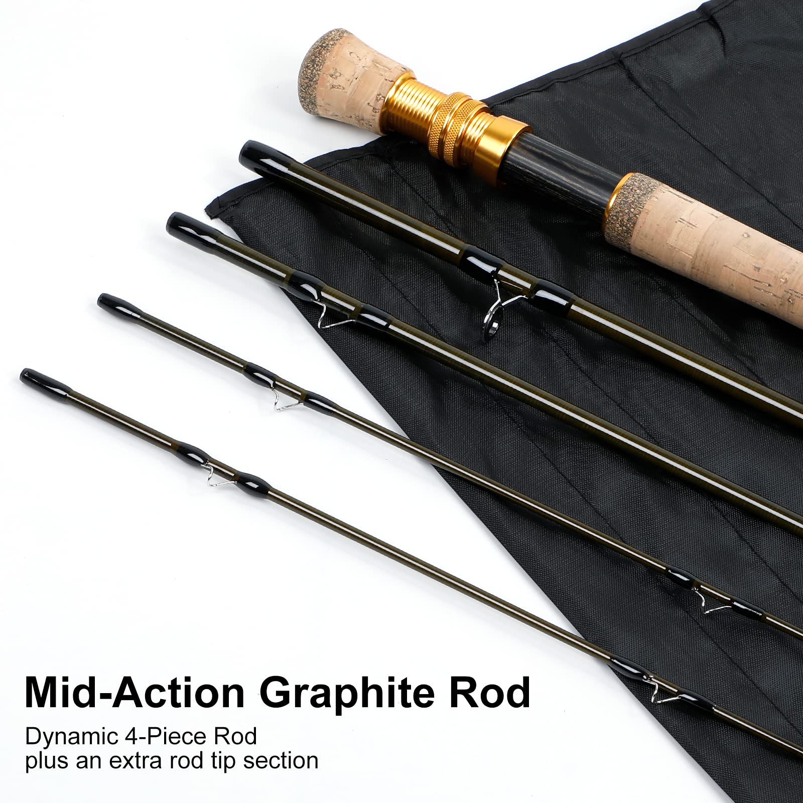 4 Piece Graphite Fly Rod Portable PLUSINNO Fly Fishing Rod & Reel