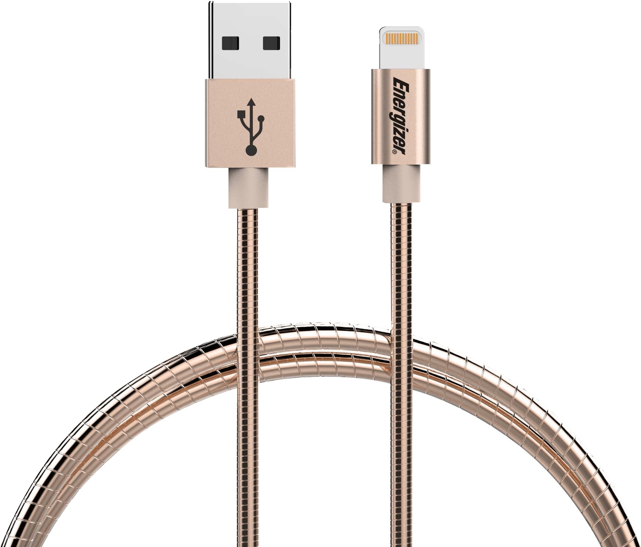 Energizer C14UBLIGGD4 Quick Charging Lightning Cable with Protective Zinc-Steel Shell Cable for MacBook Pro, iPhone 11,11 pro, X, 8, 8 Plus upto 2.4A Charging Cable- 1.2m, Gold