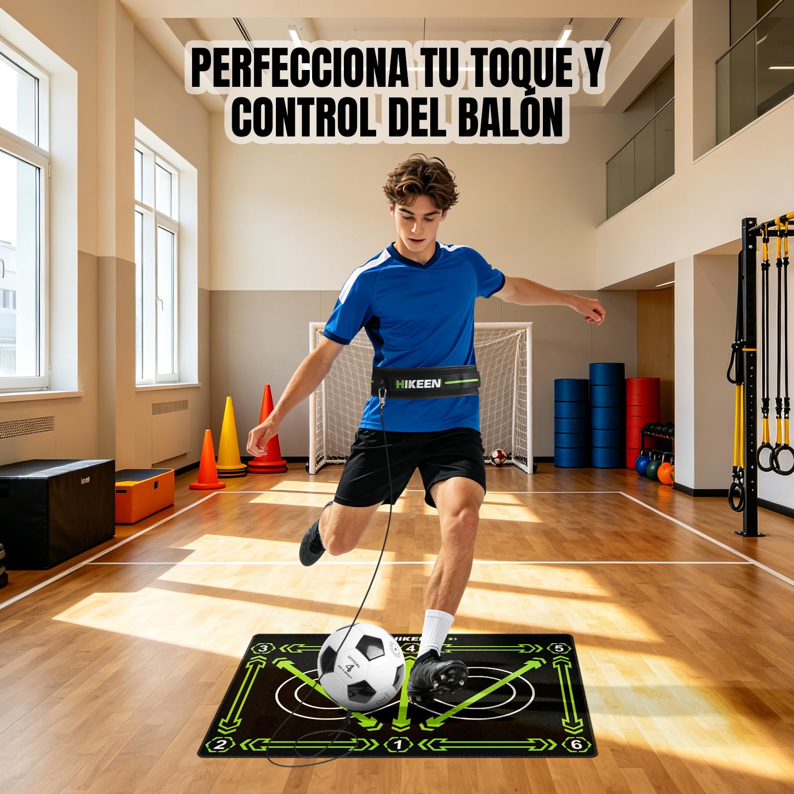 Hikeen Cinturón Entrenamiento Fútbol Ajustable (Incluye Balón): Kit Entrenamiento Futbol con Pelota con Cuerda para Entrenamiento Futbol, Accesorios Futbol para Juegos de Futbol