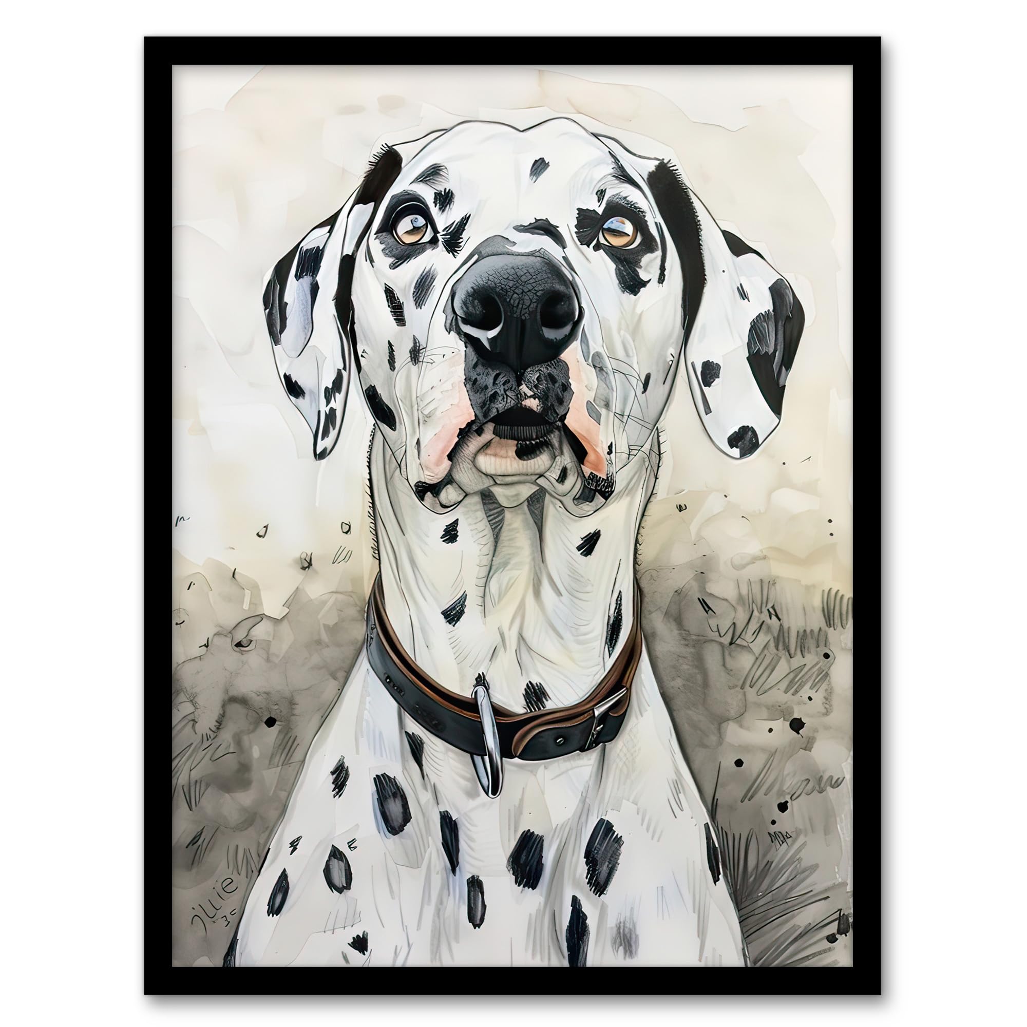 Artery8 Sweet Gazing Dalmatian Dog Lover Watercolour Living Room Artwork Framed Wall Art Print A4