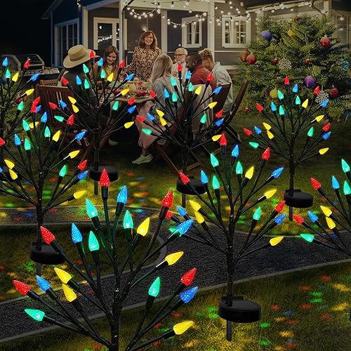 Luces solares de camino de Navidad para exteriores, paquete de 2 40 luces LED multicolor C6 para árbol de fresa, luces solares de camino de Navidad