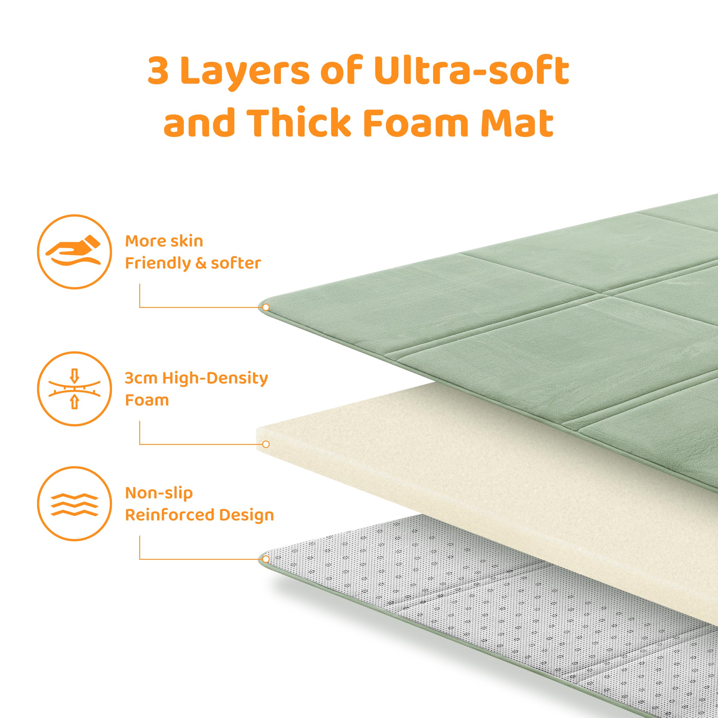 BYBYME 3cm Thick Baby Play Mat for Floor, 120 * 180cm Foldable Playpen Mat with Non-Slip Backing for Infant, Kids and Toddler Crawling, and Perfect Carpets for Yoga, Exercise, Light Green - 5