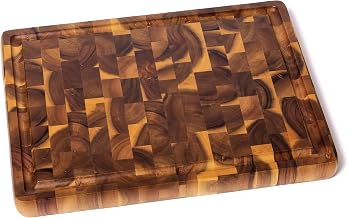 Lipper International 1290 Large Acacia End Grain Cutting Board with Cut-Out Handles, 15.75-inch Width