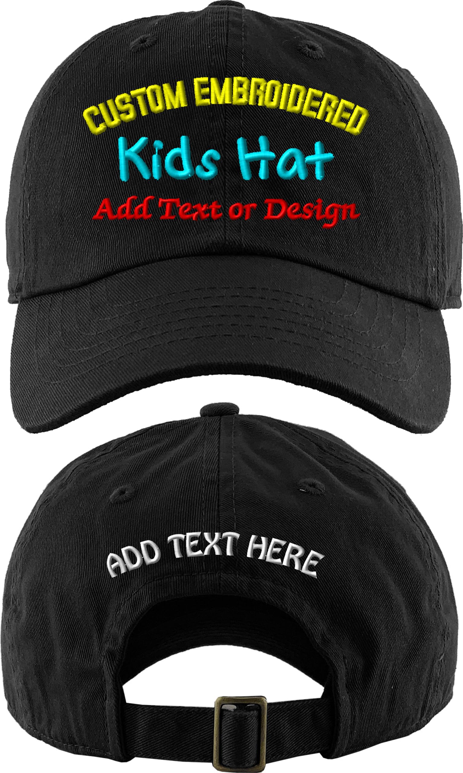 Custom Embroidered Kids Hat Sizes 2-5 to 6-9 (Youth & Toddler - Black)