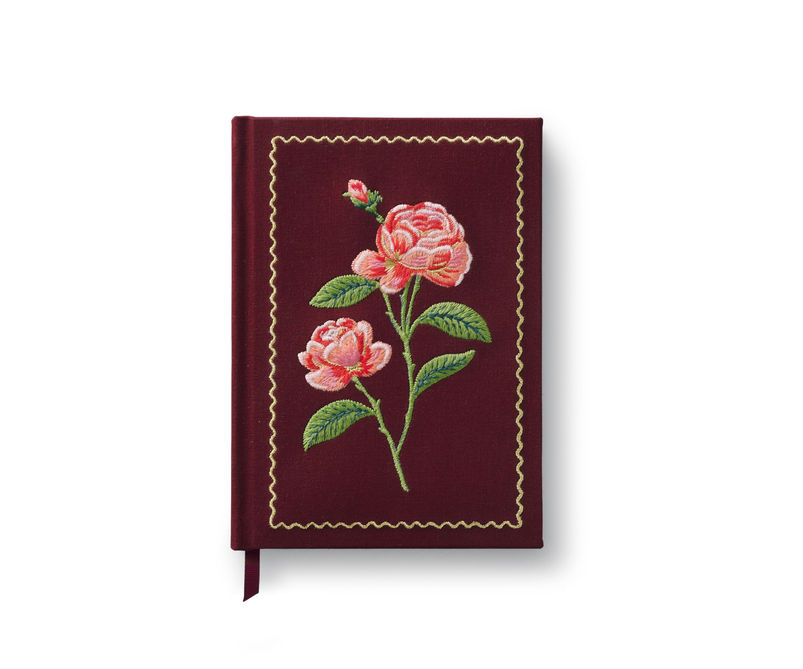 RIFLE PAPER CO. Roses Embroidered Journal | 240 Ruled Pages, Cloth Cover with Floral Embroidery & Grosgrain Ribbon Bookmark, Lay-Flat Binding, 8" L x