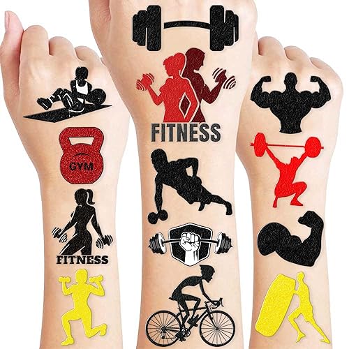 96 piezas de tatuajes temporales para gimnasio, fitness, entrenamiento, decoración de fiesta de cumpleaños, suministros de decoración de culturismo,