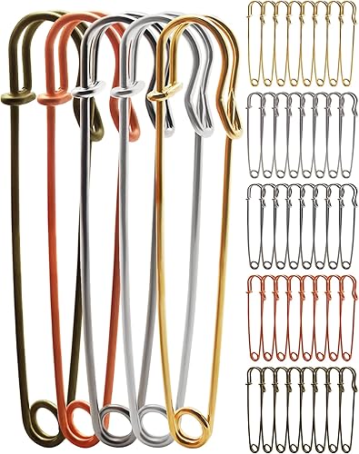 Benvo Pines de manta jumbo resistentes – Pasadores de acero de 4 pulgadas, 40 piezas para lavandería, llaveros, ropa y más (negro, oro, plata,