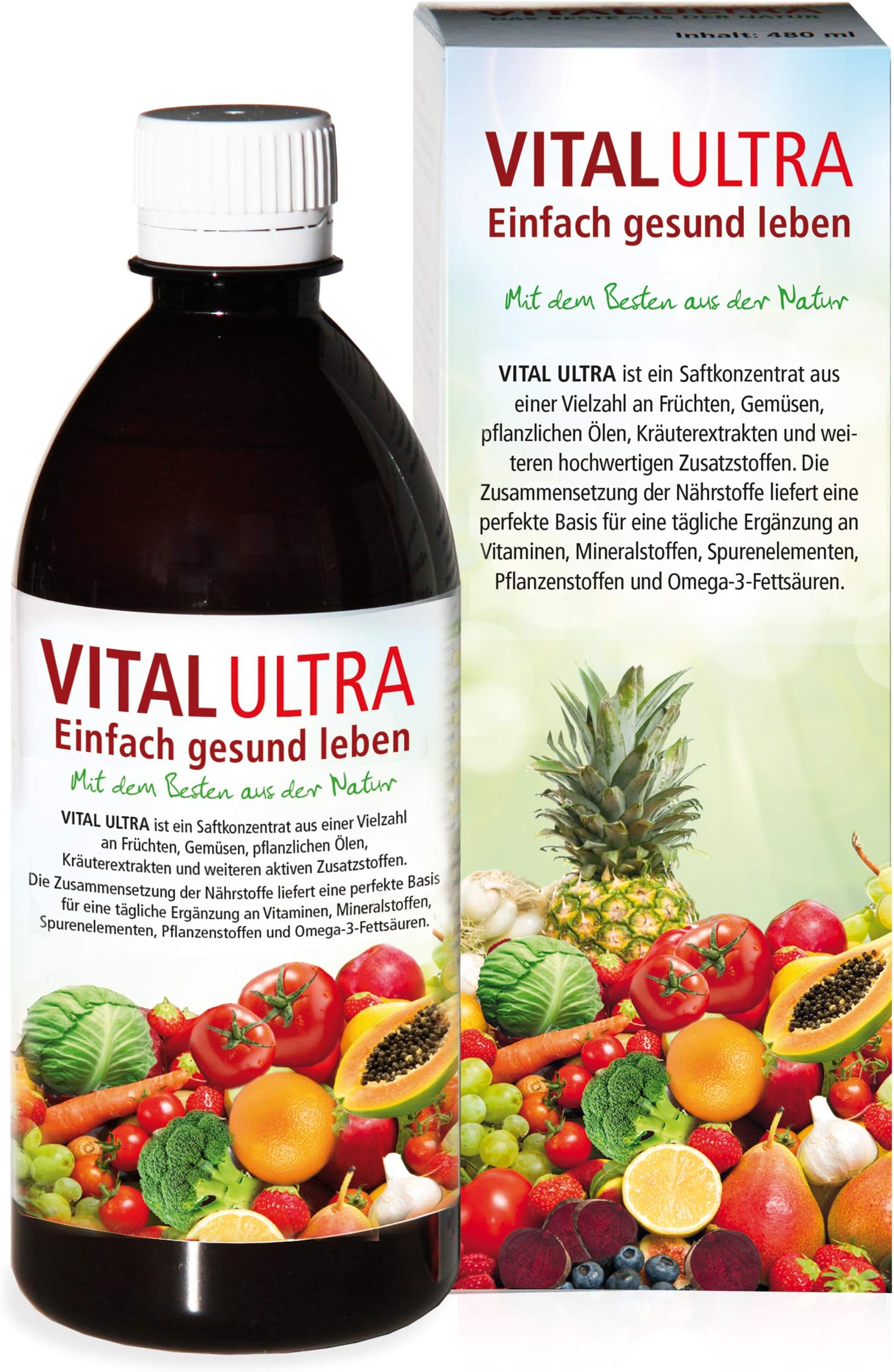 Vital ultra, 480 ml-daily supplement of vitamins, minerals, trace elements, plant substances and omega-3 fatty acids