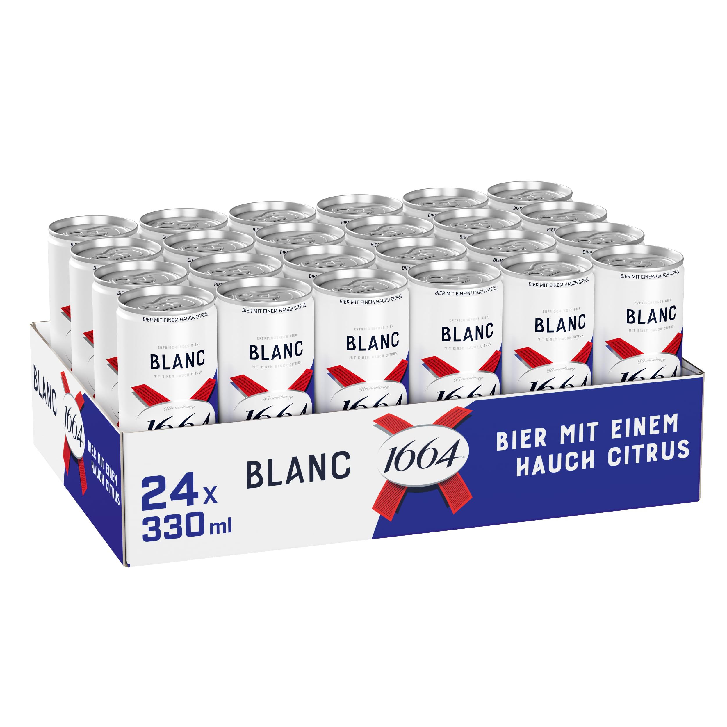 Kronenbourg 1664 Blanc Bier mit einem Hauch Citrus 0,33l Dose Sleek Can Dosenbier; 24 Dosen mit 5,0 Prozent Vol; Bier Palette Einweg (24 x 0,33 l)