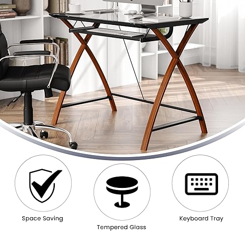 Miniatura 5 de Escritorio de vidrio Flash Furniture para computadora con compartimento deslizable para teclado Vidrio Metal