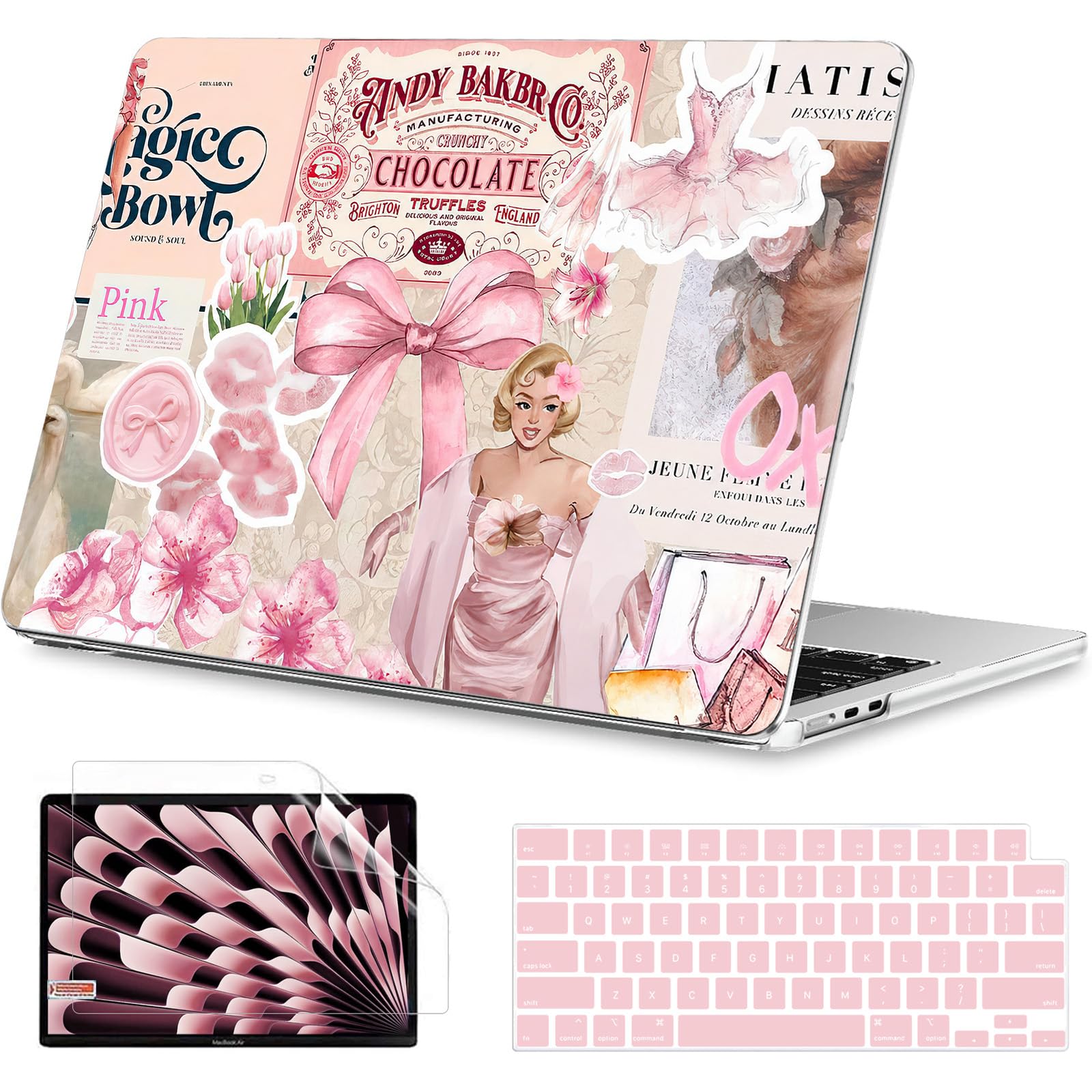 B BELK for MacBook Air 15 inch Case 2026-2023 M5 M4 M3 M2, Pink Collage