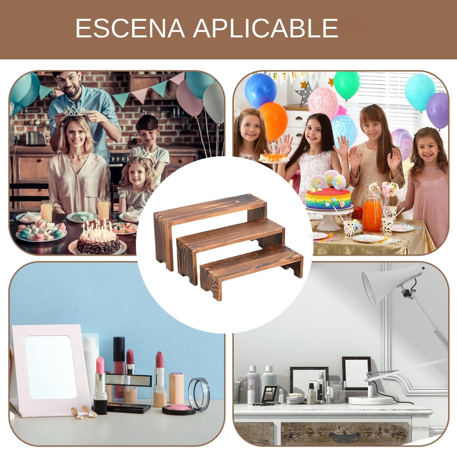 Rehausseurs en Bois pour présentation sur Table, Base pour Desserts et gâteaux en Bois | Structure empilable pour Desserts, Figurines, Bijoux et présentoirs Alimentaires