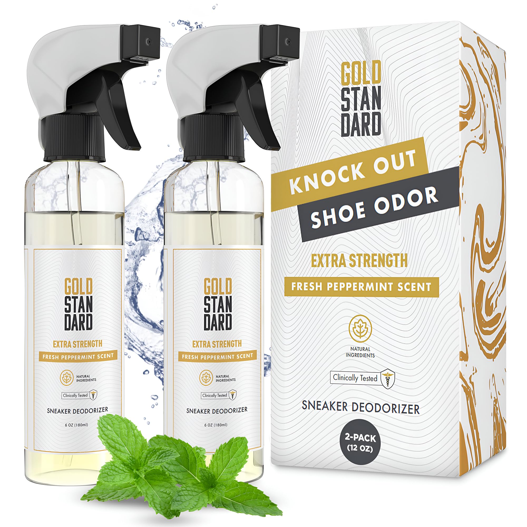Gold Standard Natural Shoe Deodorizer Spray, Peppermint, 2-Pack (12 oz)