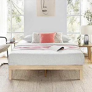 Mellow Naturalista Classic 12 Inch Solid Wood Platform Bed with Wooden Slats, Queen, White Wash