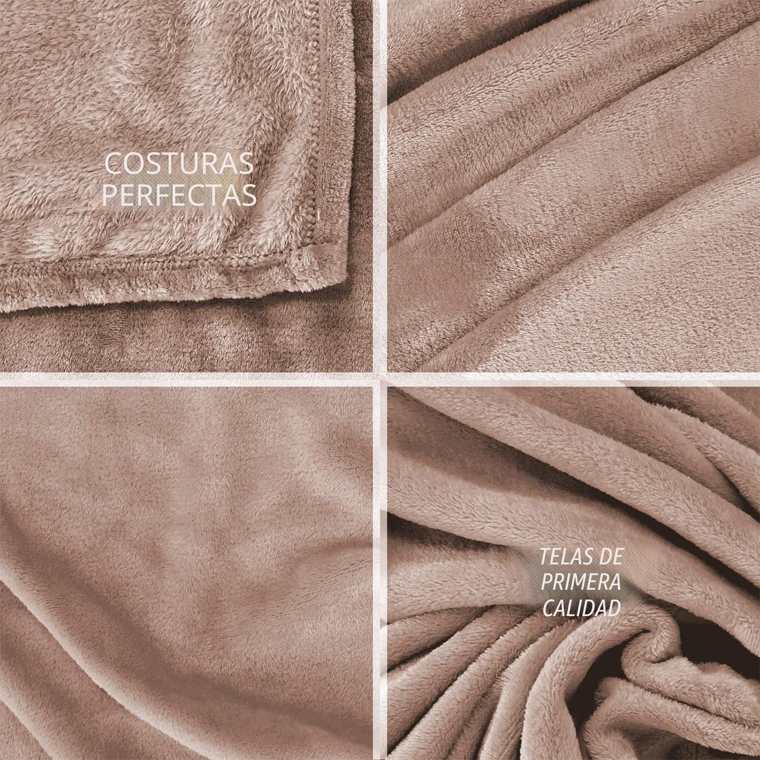 FARFALLAROSSA Manta Grande para Cama 150 y Sofá, Cubrecama de Franela Polar Súper Suave y Cálido para Invierno, Oeko-Tex, 210 x 240 cm Beige