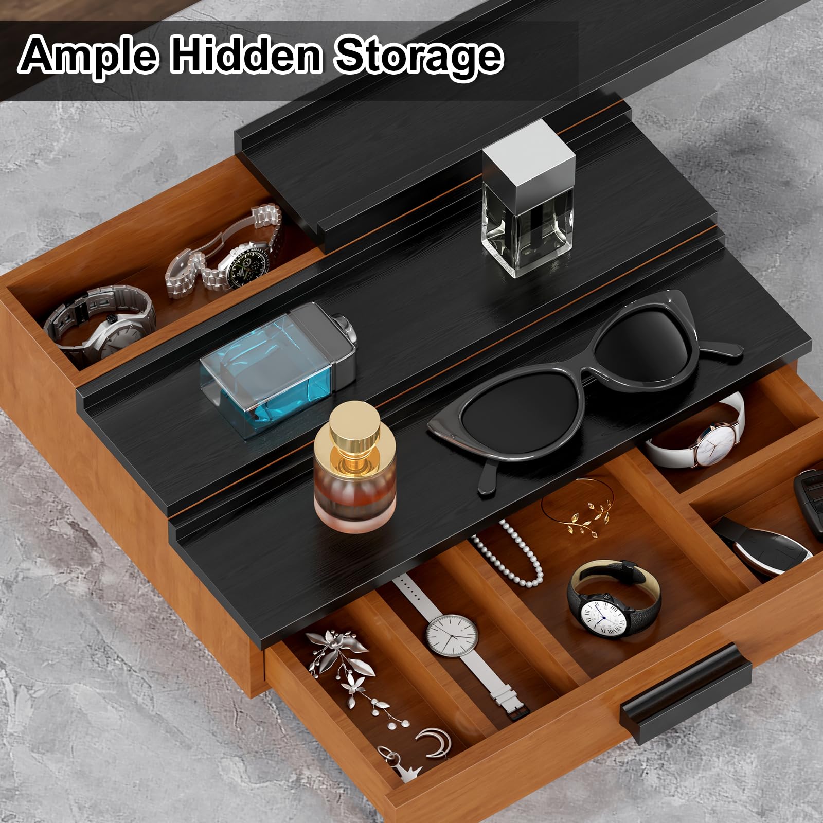 GarveeHome Wooden Cologne Organizer for Men, 3 Tier of Elevated Cologne Display Shelf with Drawer Storage Perfume Organization and Storage Display Risers for Watch, Jewelry, Great Gift for Father