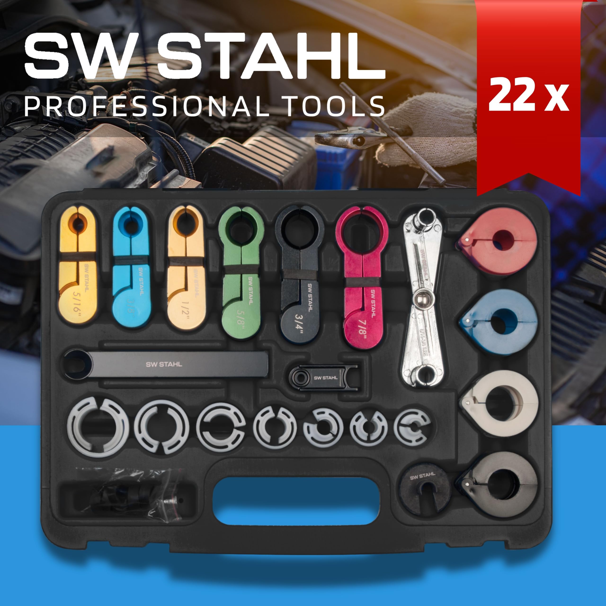 SW-Stahl 61717L Juego de 22 Desconectores de Conductores y Mangueras | Herramienta universal de extracci3n para sistemas de combustible, aire acondicionado y transmisi3n de veh#culos