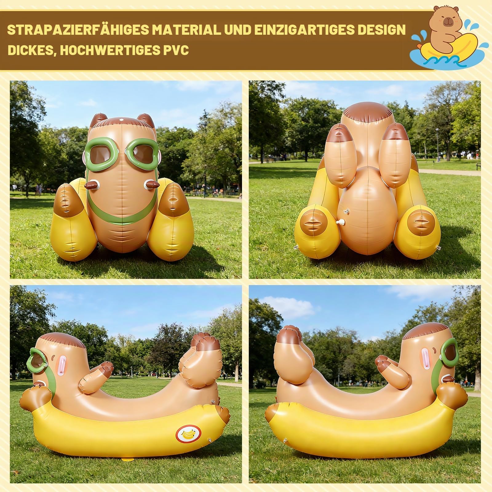 Capybara Aufblasbarer Schwimmring mit Wassersprinkler für Pool & Sommerparty