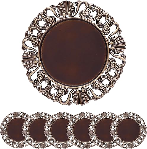 Platos de carga dorados antiguos de 13 pulgadas con bordes en relieve, juego de 6 platos redondos de plástico para platos llanos, elegante