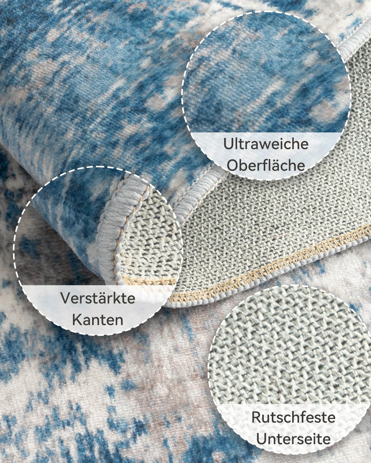 Alfombra Pasillo 60 x 240 cm, Antideslizante, Alfombra Pasillo de Pelo Corto para Cocina, Lavable, Plegable, Diseño Abstracto para Entrada, Cocina, Salón y Oficina, Gris Azulado