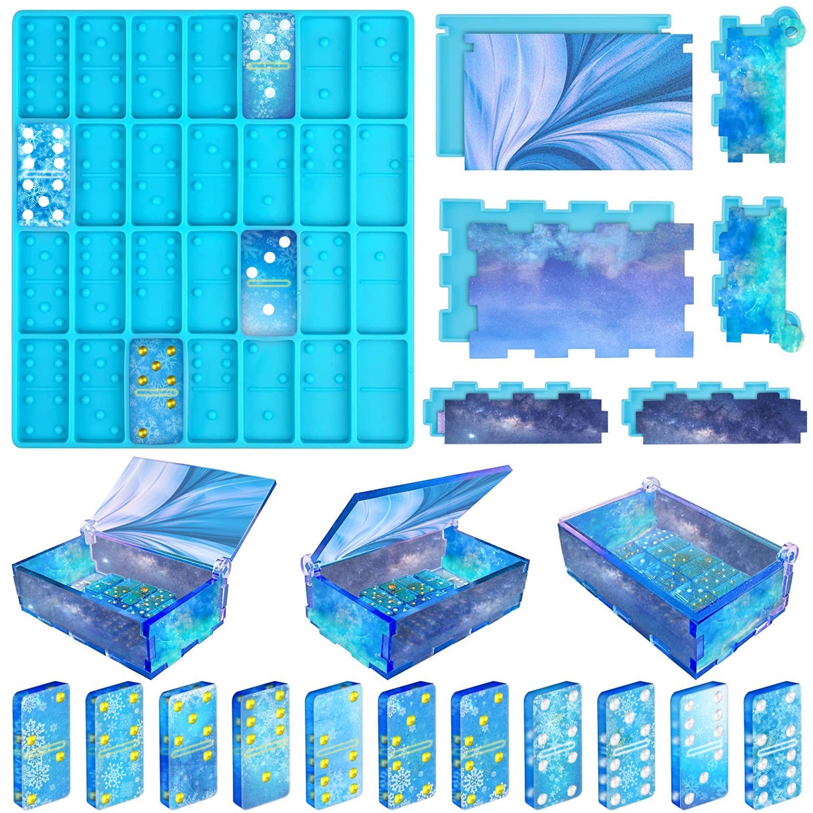 Vakoo Domino Molds for Epoxy Resin, Thickened Silicone Molds for Resin Casting, with Large Capacity Box Mold - Blue