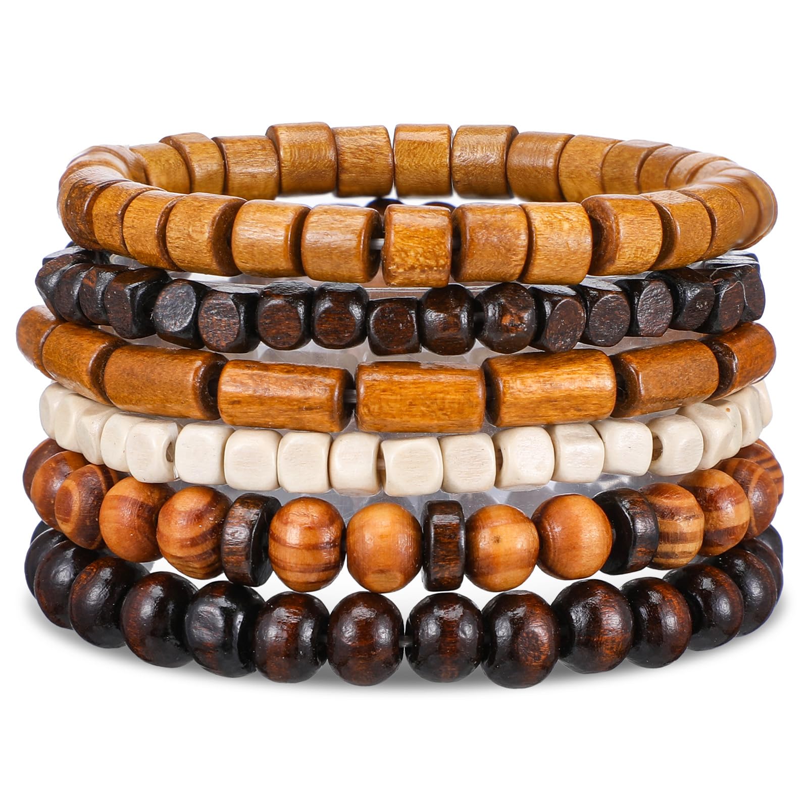 Pulseras de cuentas de madera para hombre, elasticidad ajustable, pulsera de cuentas desmontables de múltiples capas para hombres, Talla única, Madera, No es una piedra preciosa